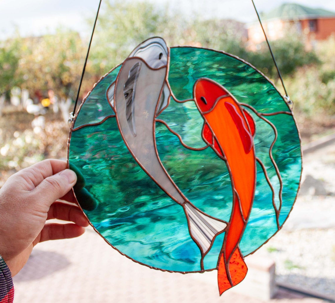 Stained glass Koi Fish Suncatcher Window Hangings Stained Etsy