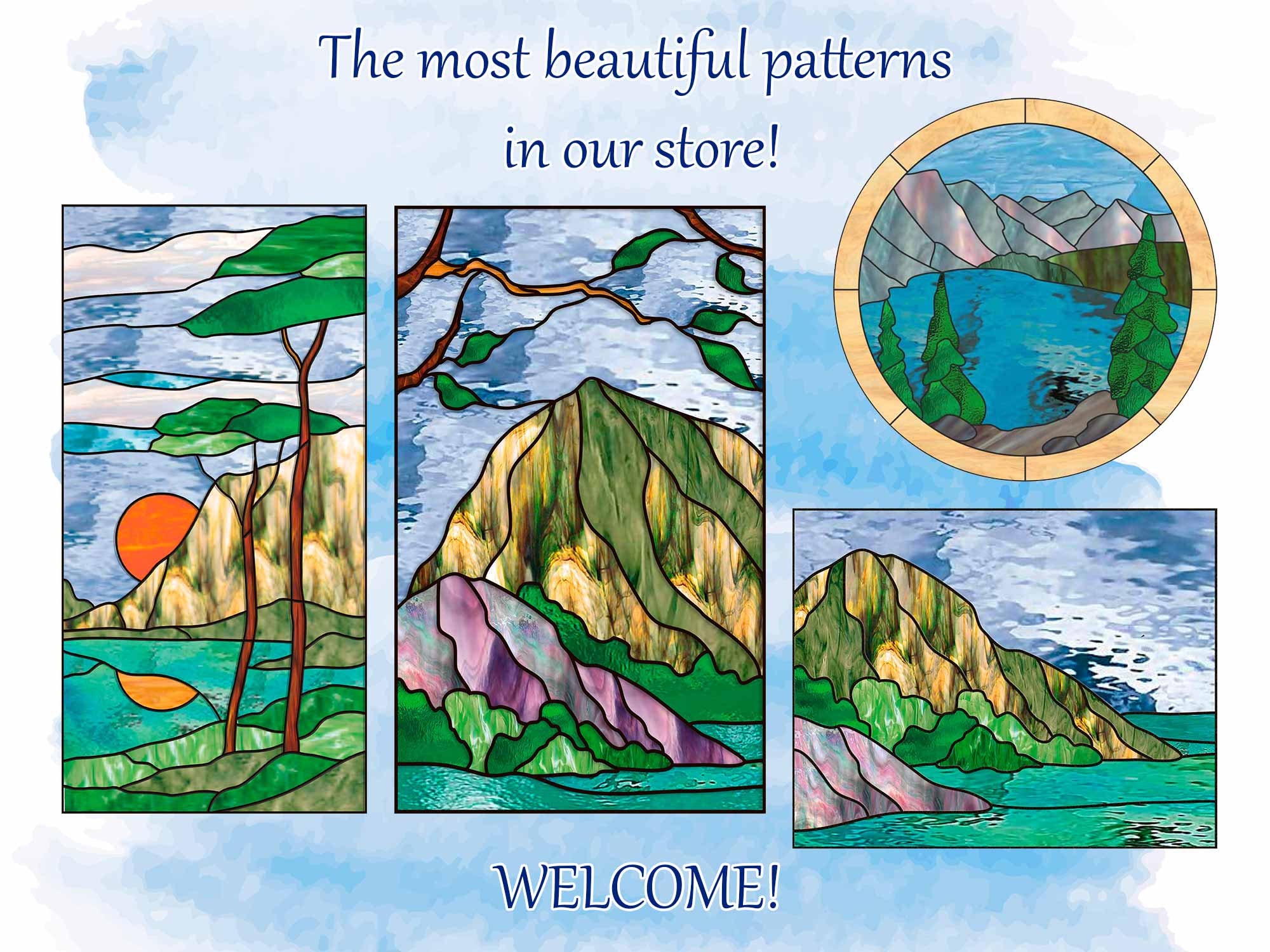 Stained glass pattern Mountain Stained glass Flathead Lake Etsy