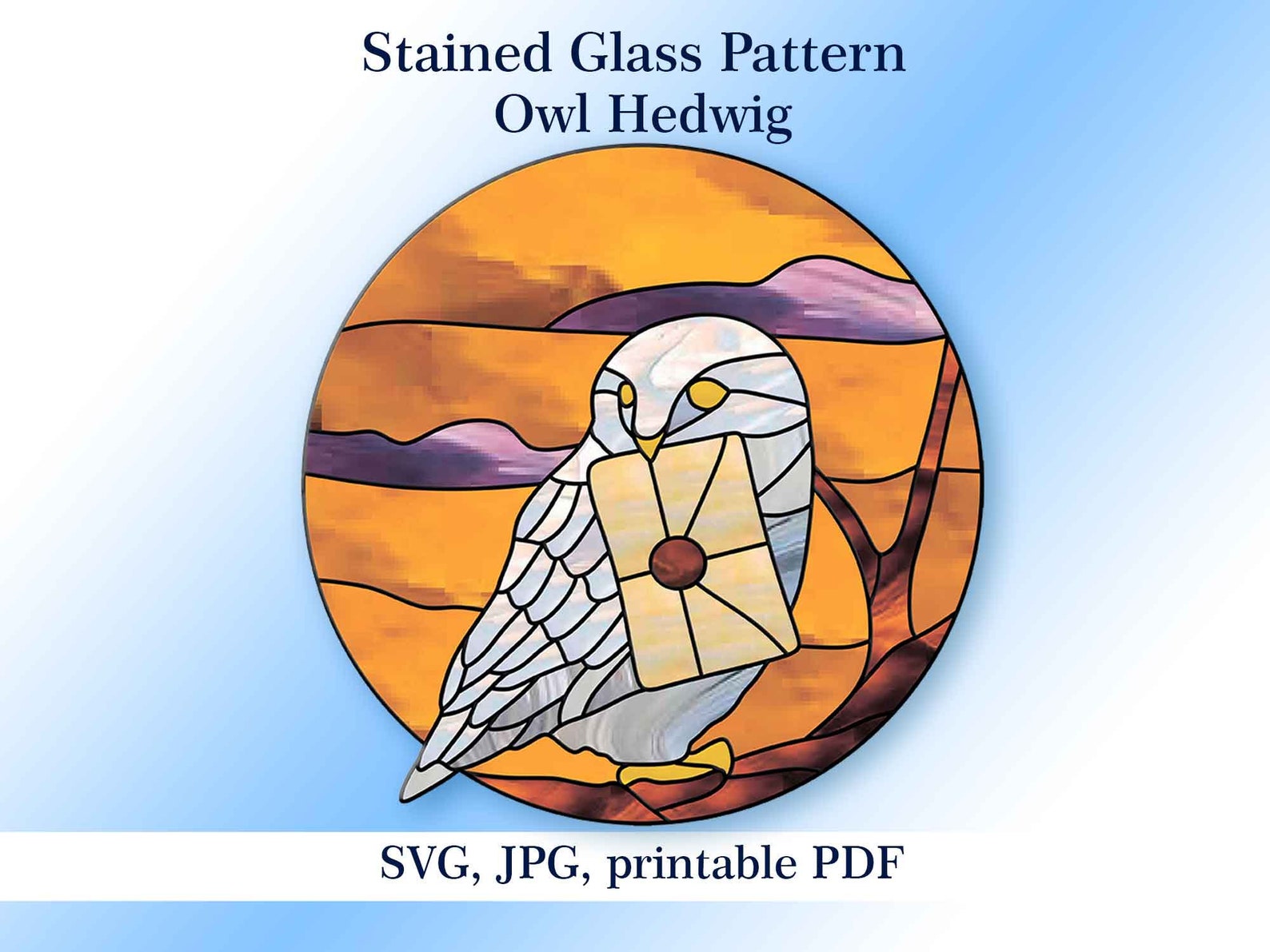Owl Stained Glass Pattern Owl Hedwig Harry Potter Home | Etsy