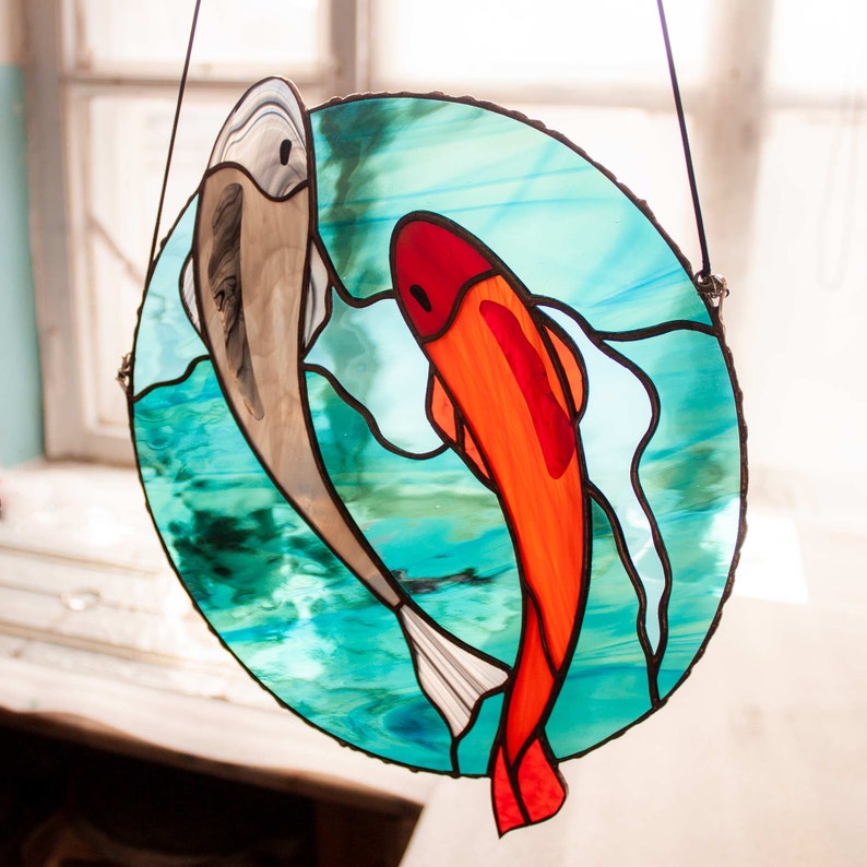 Stained glass pattern Koi fish Window hangings Stain glass Etsy