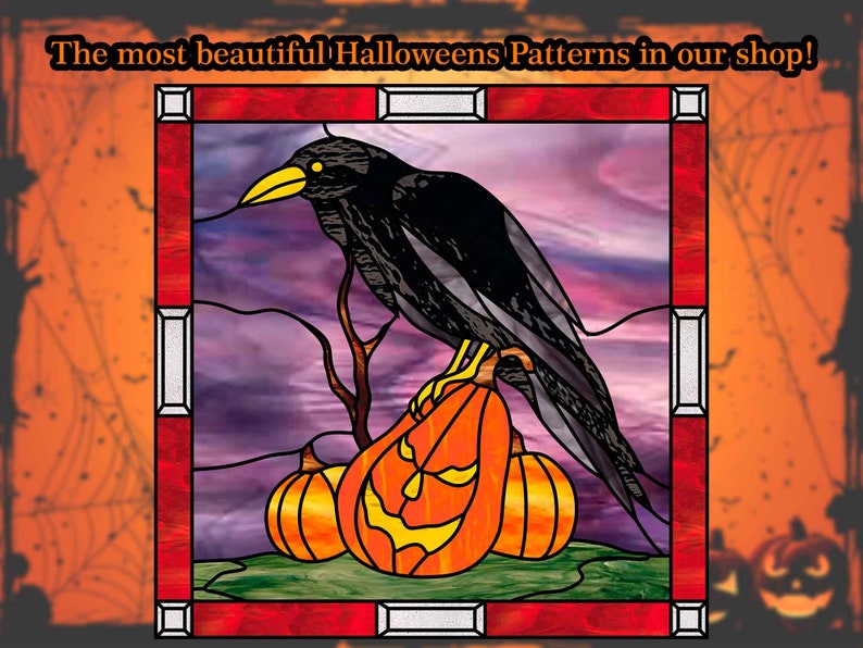 Halloween Decoration Fall Stained Glass Pattern Halloween Etsy