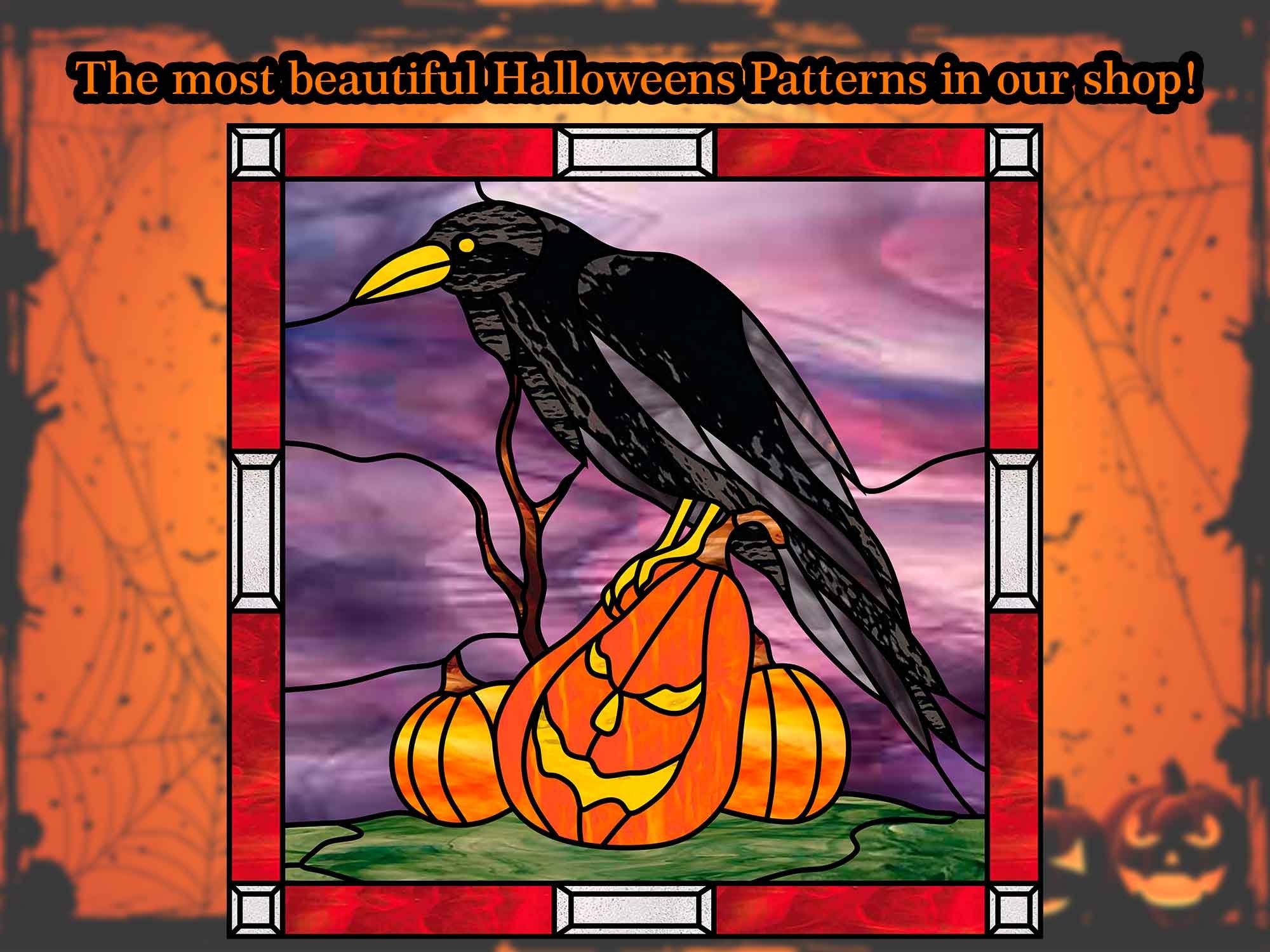 Halloween Decoration Fall Stained Glass Pattern Halloween Etsy
