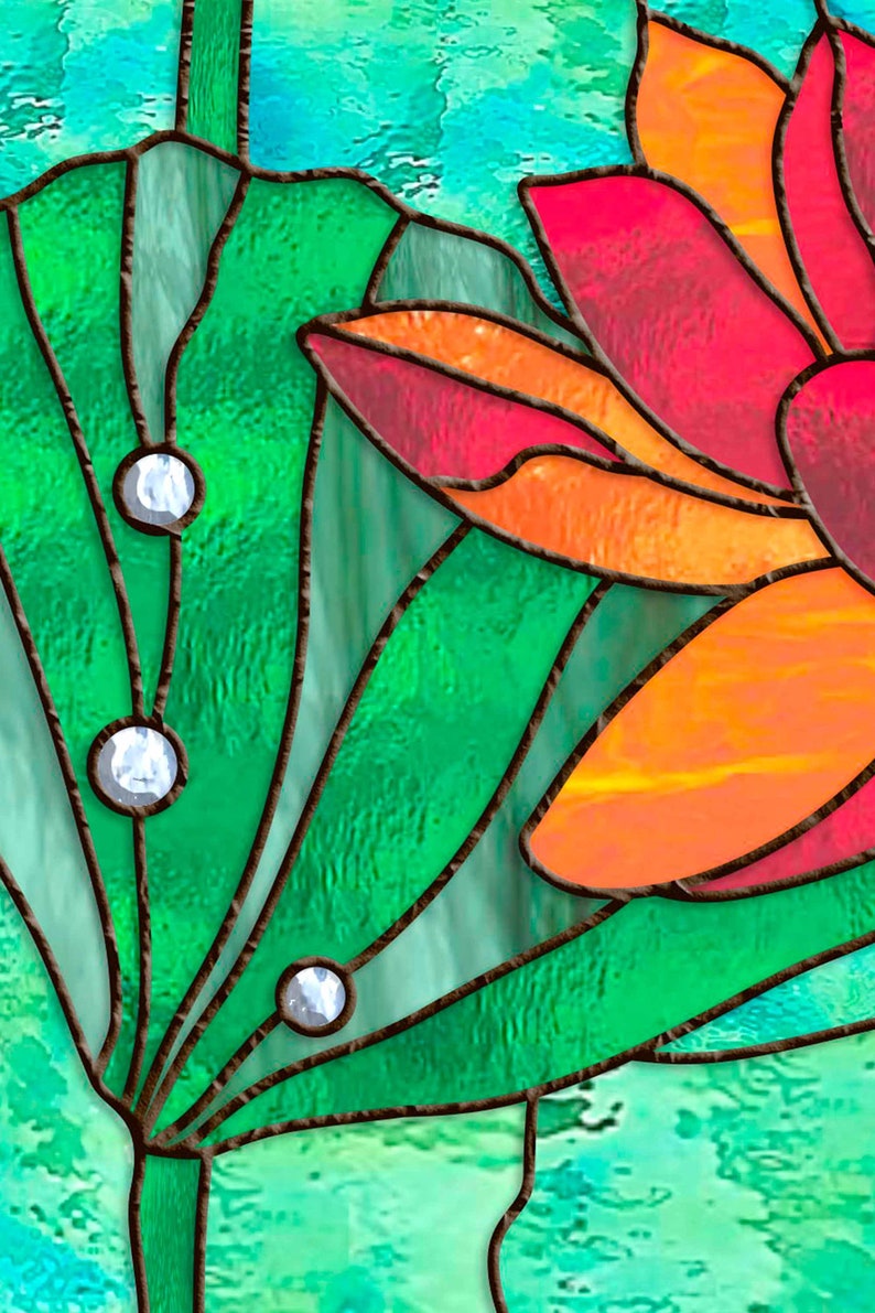 Flower Stained Glass Pattern Lotus Flower Suncatcher Window | Etsy