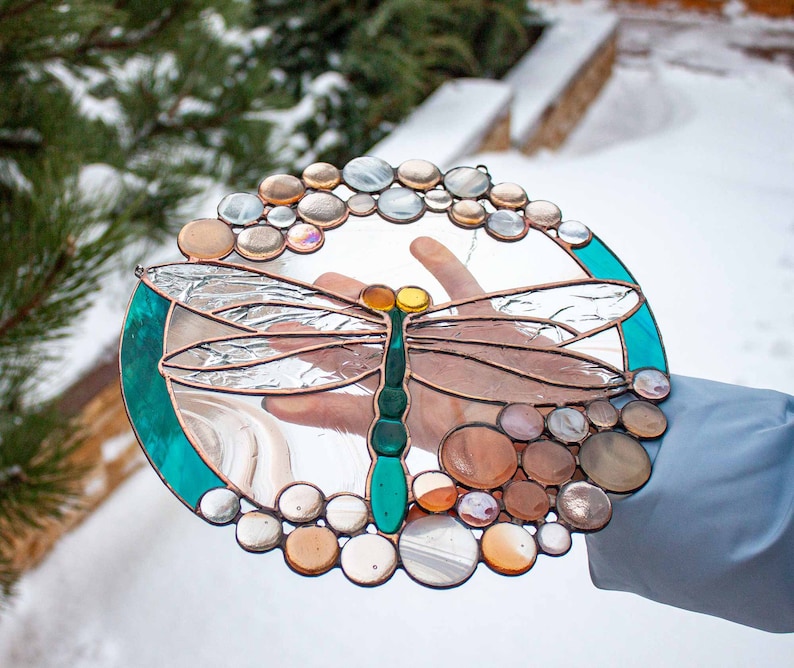 Suncatcher Dragonfly Window Hangings Mothers Day Gift Garden Stained Glass Dragonfly Cabochons