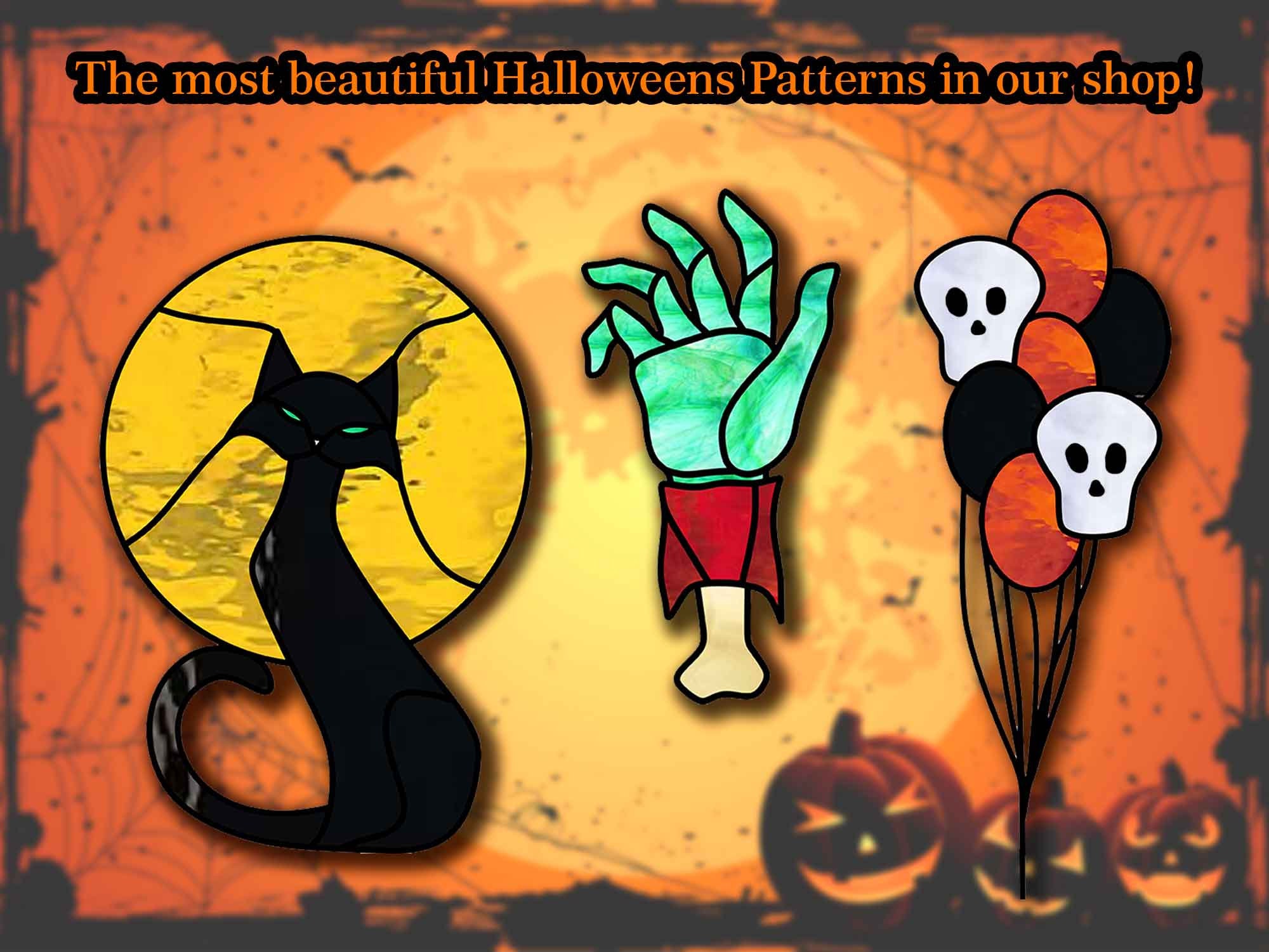 Halloween Decoration Stained Glass Pattern Set Of 3 Etsy