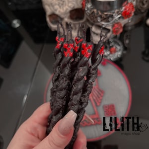 5 Cleansing & Protection Twisted Beeswax Ritual Candles with Slavic Death Goddess Mara Symbol and Essential Oils