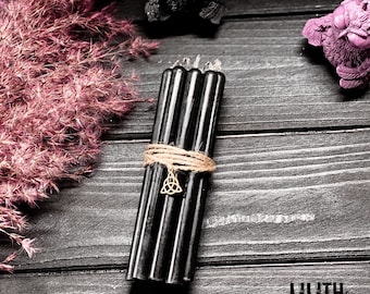 Set of 10 Ritual Black Beeswax Candles