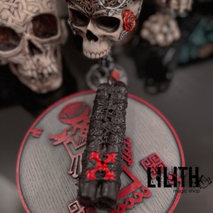 Death Magick Removal Quad Intention Beeswax Ritual Candle with Slavic Death Goddess Mara Symbol, Herbs and Essential Oils