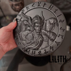 Odin in the Runic Circle Wooden Ash Tree Altar Pentacle for Runic Spells - 8 Inches Diameter