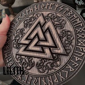 Valknut Wooden Altar Pentacle for Casting Runic Spells