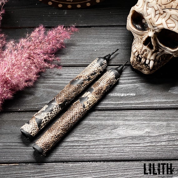 Set of 2 Snake Skin Beeswax Candles for Black Magic Removal