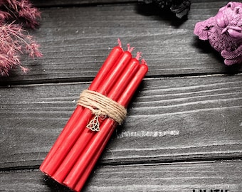 Set of 10 Ritual Red Beeswax Candles