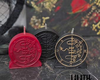 Vela ritual de cera de abejas con sello de Asmodeo - Ars Goetia