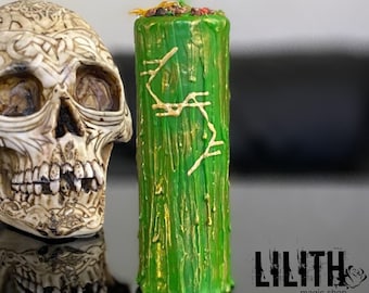 Long Term Money Spell Intention Candle ”Money Wind" - Beeswax Ritual Candle with Herbs, Essential Oils, and Stone Crumbs