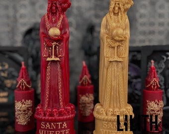 Big 11" Santa Muerte Beeswax Ritual Candle with a Prayer on its Backside and Luxury Essential Oils Inside