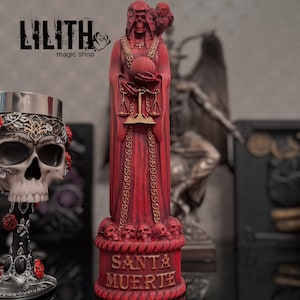 11.8” Santa Muerte (Holy Death) Wooden Figurine with Engraved Prayer on its Backside