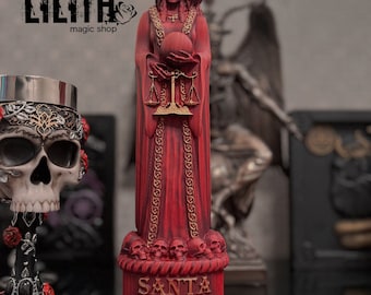 11.8” Santa Muerte (Holy Death) Wooden Figurine with Engraved Prayer on its Backside