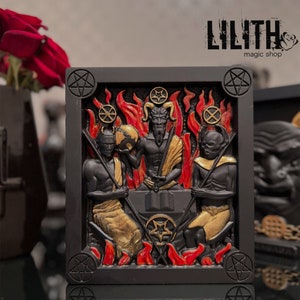 The Devil&#39;s Trinity Wooden Icon for Black Magick Spells