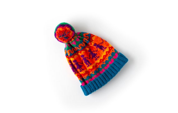 Vintage Peruvian Toddler Beanie, Kid's Hand-knit H