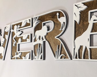 Personalized Nursery Letters, Animal Name Sign, Safari Themed Letters, Kid's Nursery Decor