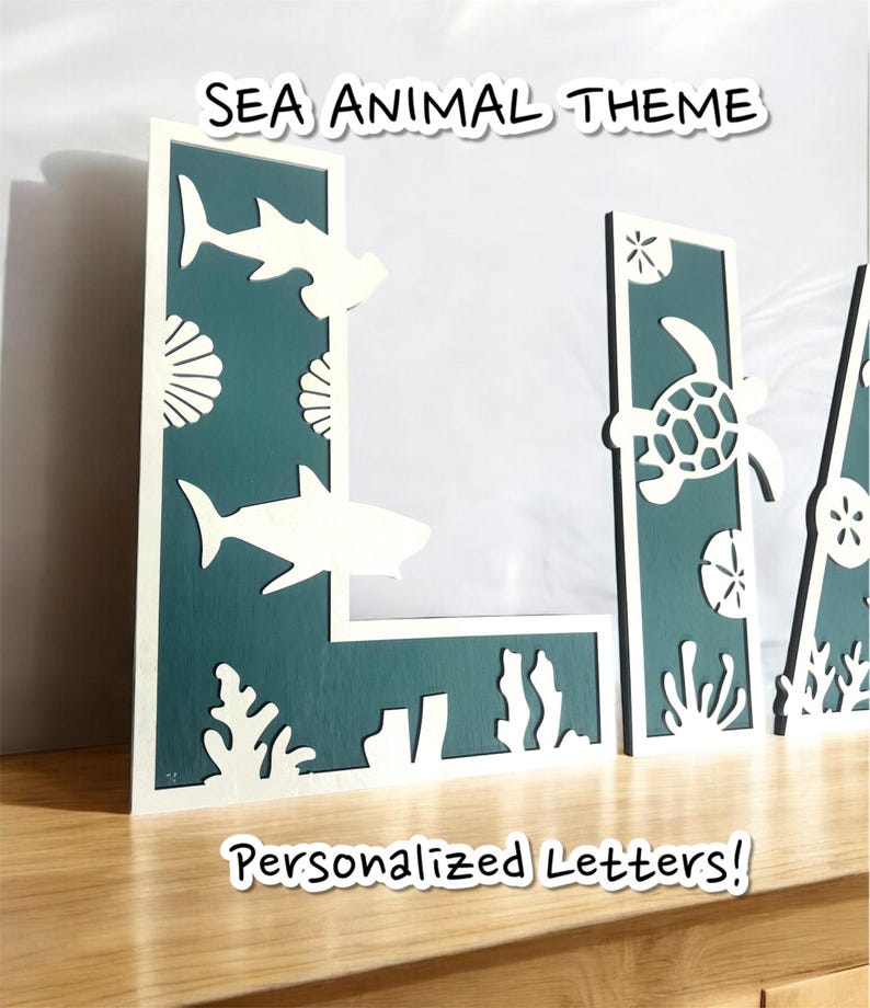 Sea Animal Wooden Letters: Personalized Nursery Name Sign afbeelding 3