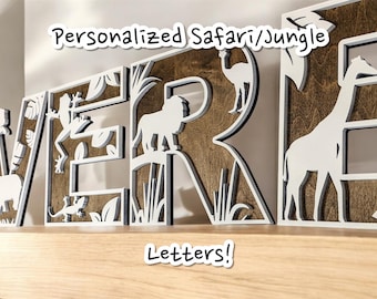 Safari themed Kids Name Sign, Jungle Animals Nursery room sign,Personalized Wooden Animal Name Sign