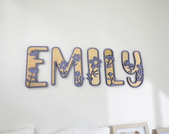 Personalized Wooden Sign for Girls | Wildflower Nursery Decor | Custom Floral Name Letters | Baby Girl Room Decor | Wood Name Wall Art