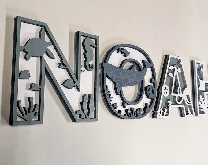 Sea Animal Wooden Letters: Personalized Nursery Name Sign