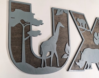 Personalized Safari Animal Wooden Nursery Letters