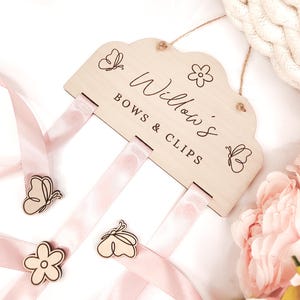 Personalised Butterfly Hair Clips and Bows Holder: Wooden Nursery Decor. Personalised Birthday Gift