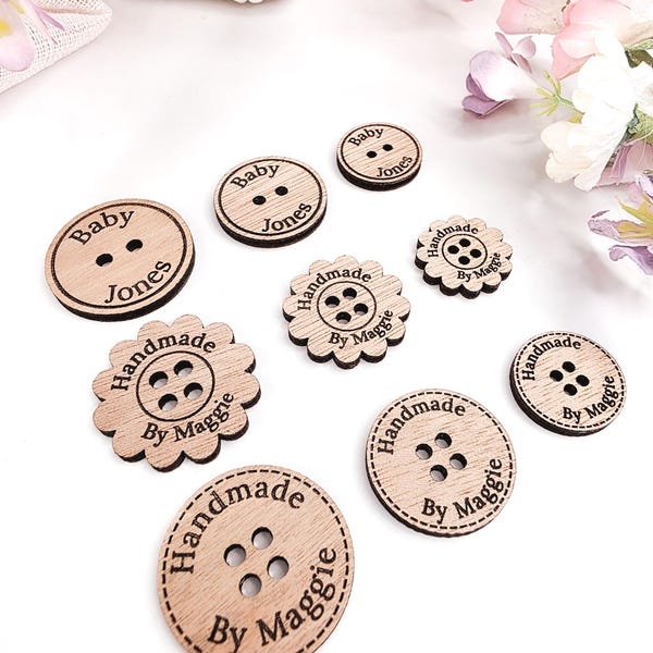 Botones de madera personalizados cortados con láser para pequeñas empresas. Para crochet, tejido, costura y manualidades.