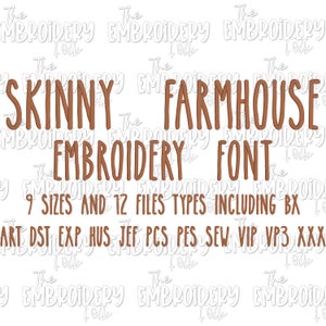 Skinny Farmhouse Machine Embroidery Font, 12 Files Types, 9 Sizes, BX Font, Instant Download, Monogram Alphabet, Embroidery Alphabet