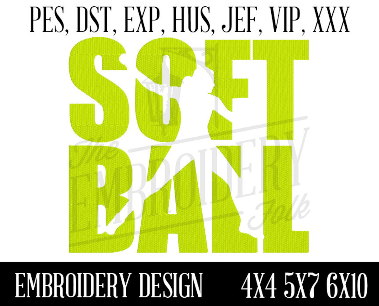 Softball Machine Embroidery Design, Softball Player Embroidery Designs, Softball Embroidery