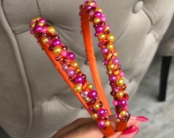 Orange and pink embellished headband