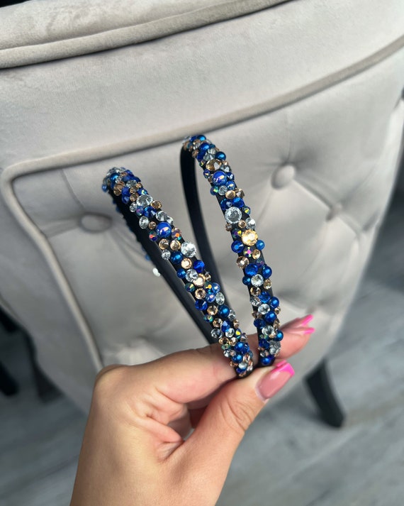 Embellished Headband in Blue Gold and Silver Beading! - Etsy display picture 3