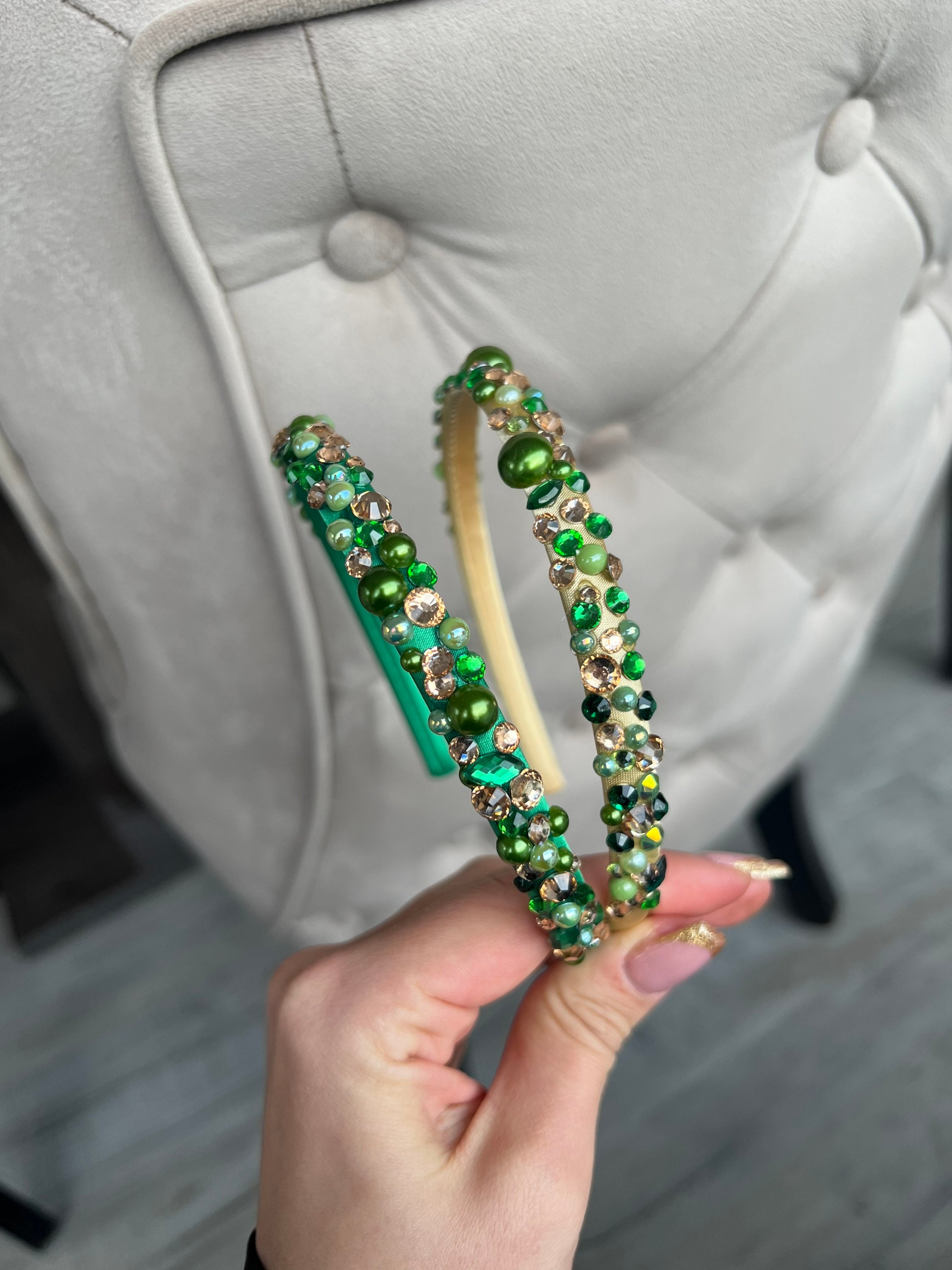 Green and Gold Embellished Headand - Etsy display picture 3