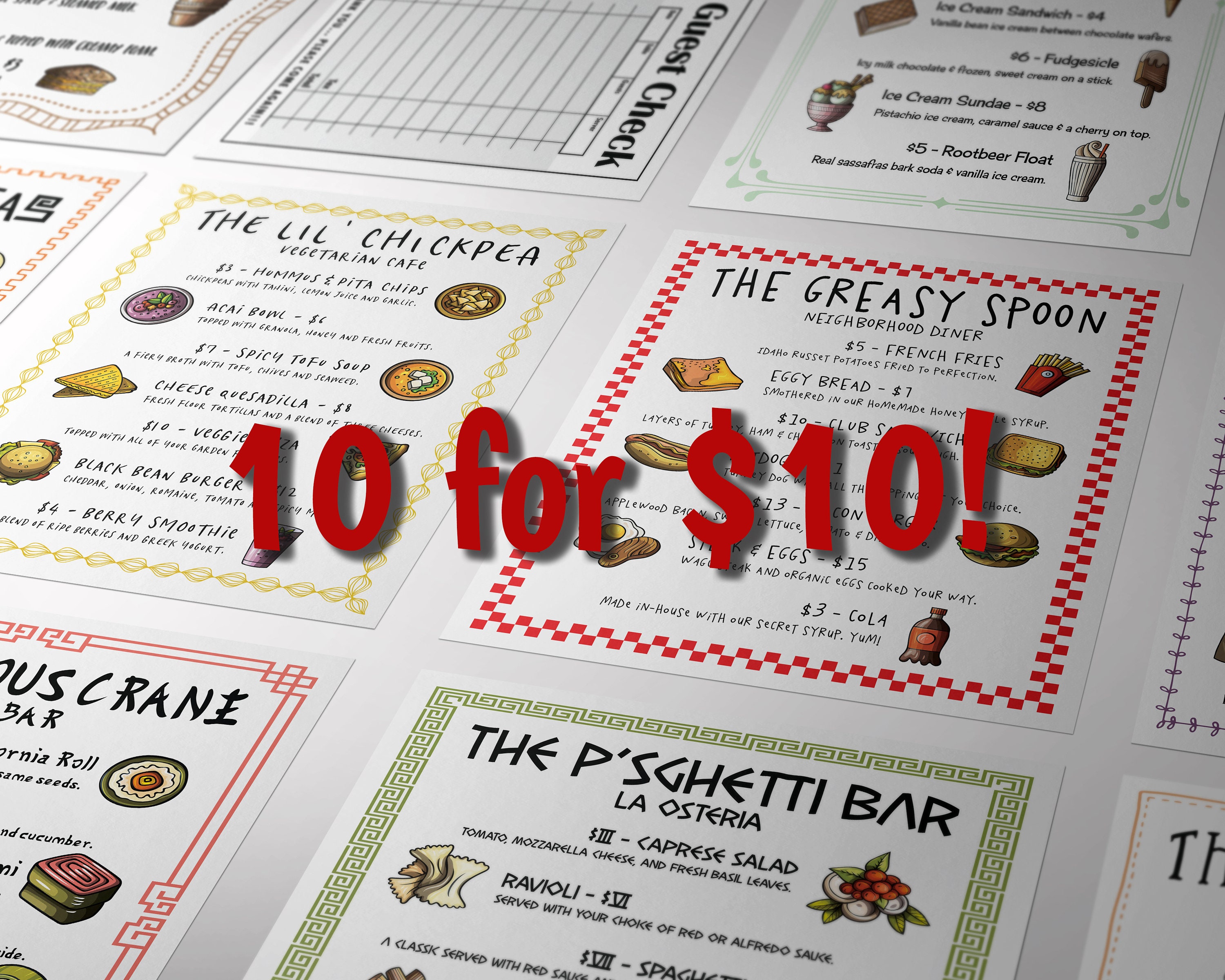Printable Pretend Play Restaurant Menu Printable Activities - Etsy