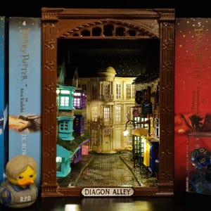 Wizard's Book Nook, Diagon Alley, Gringotts Wizarding Bank - Magical Booknook, Rustic Wood, Diorama, Book Shelf Insert, Handmade