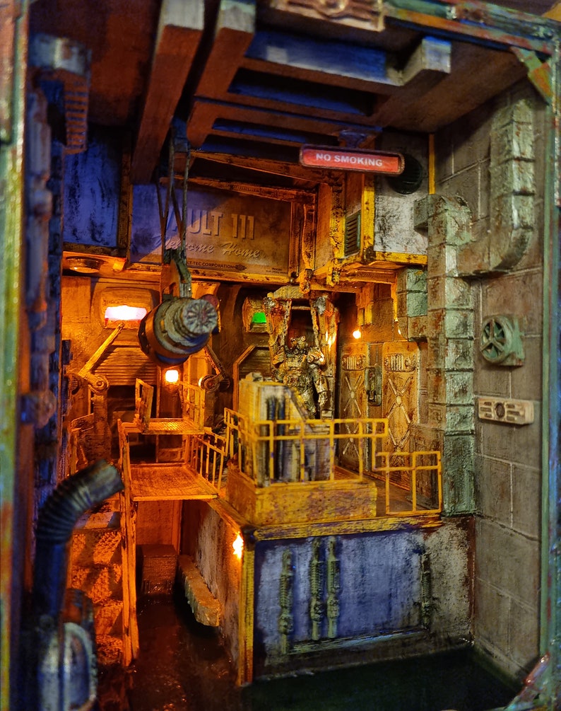 Fallout Inspired Vaulttec Book Nook Video Game Diorama, Book Shelf