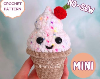 Patrón de ganchillo de felpa de cono de helado MINI NO-SEW - Amigurumi