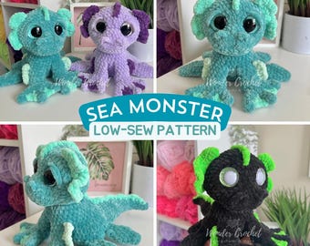 Sea Monster Crochet Pattern – Amigurumi PDF, Fantasy Plush, Low-Sew Crochet