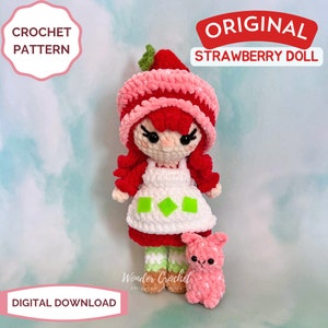 Strawberry Doll Crochet Pattern: Amigurumi Plush with Kitten (PDF Pattern)