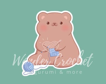 Crocheting Bear Vinyl Sticker (Weatherproof)