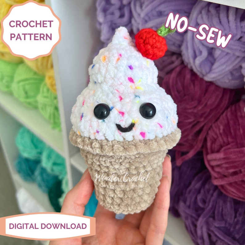 NO-SEW MINI Ice Cream Cone Plush Crochet Pattern Amigurumi image 3