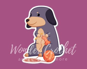 Crocheting Dachshund Dog Vinyl Sticker (Weatherproof)