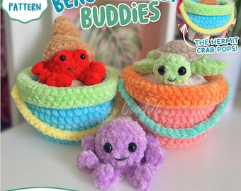 Beach Bucket Buddies Crochet Pattern – Popping Hermit Crab, Amigurumi PDF, Low-Sew Crochet