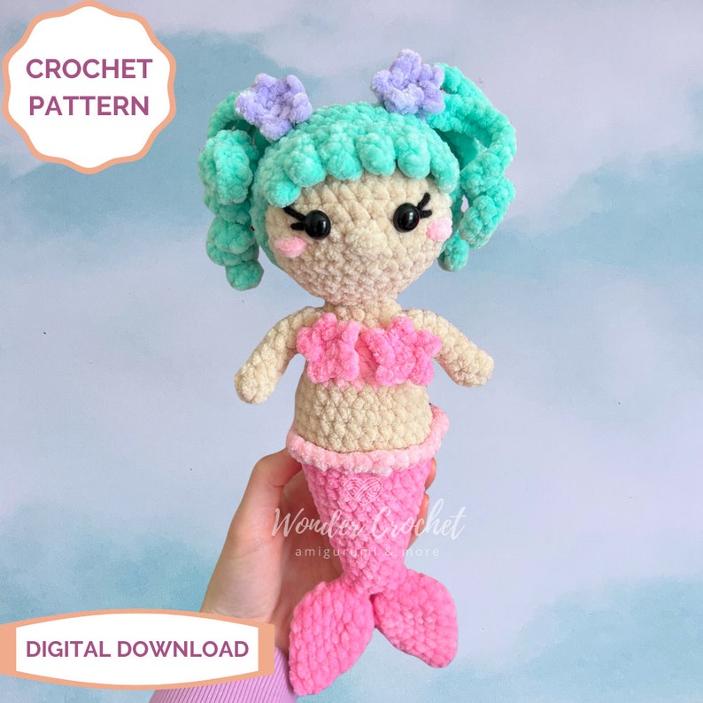 Mermaid Plush Crochet PATTERN Amigurumi image 1