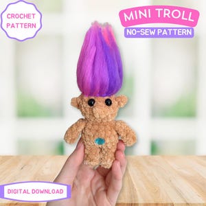MINI No-Sew Troll Crochet Pattern - Easy Amigurumi, 90&#39;s Troll PDF Instant Download