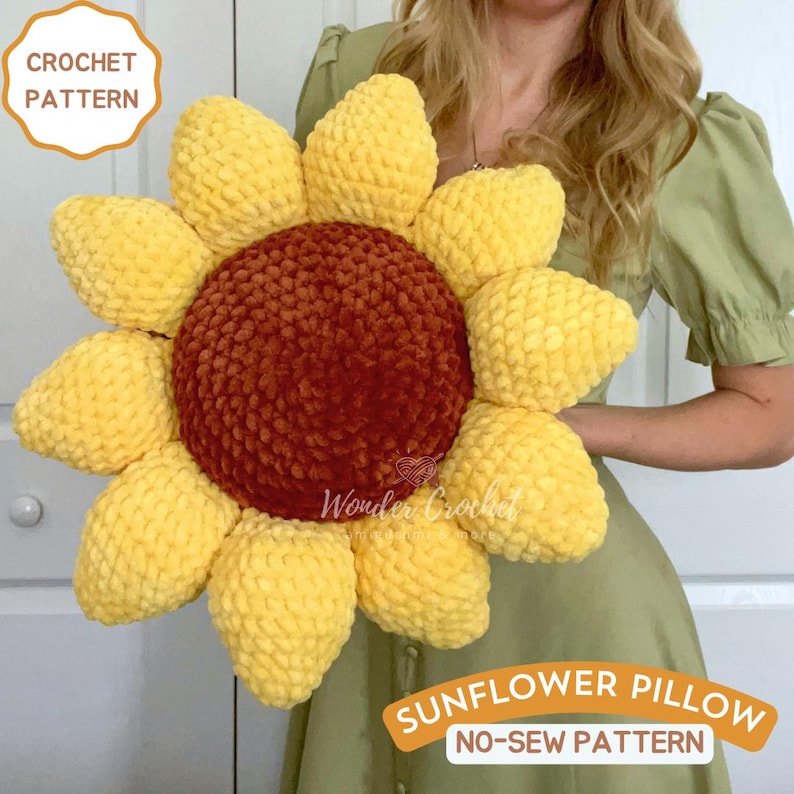 No-Sew Sunflower Pillow Crochet PATTERN image 1