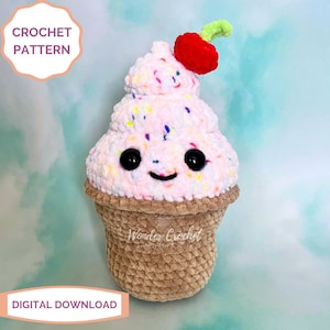 Crochet Pattern Hippo Ice Cream, Chubby, Stuffed Animal, Cute